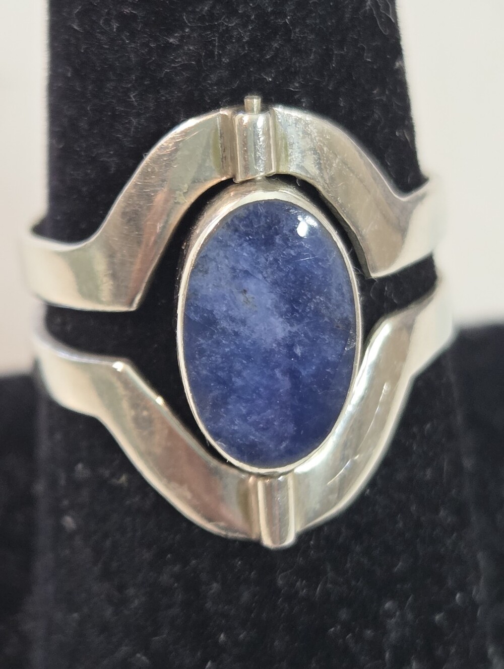 sodalite mother of pearl swivel ring modernist design sterling silver sz 9 wms